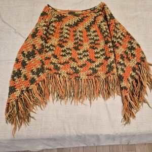 Handmade Crochet Woven Multicolor Fringed Shawl